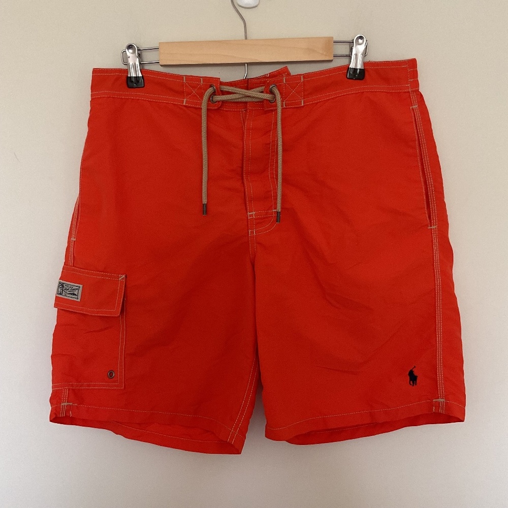 Polo Ralph Lauren Mens Board Shorts Swim Trunks M Orange Lined Surfing Coastal